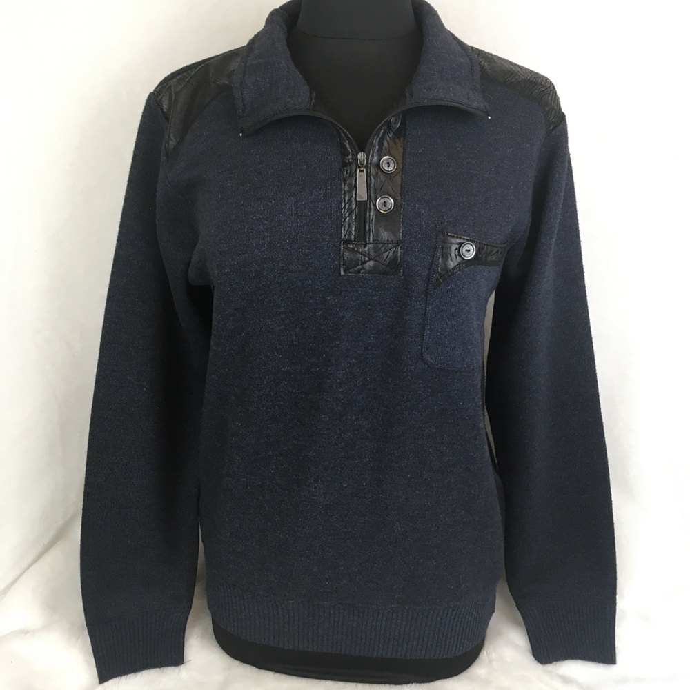 True Rock Sweater Size Small S Distressed Faux Leather Button Long Sleeve